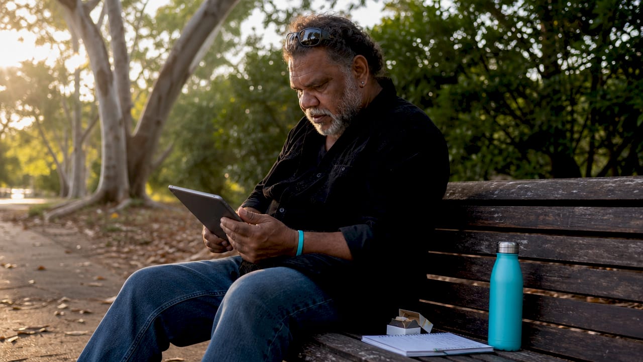 Indigenous man shopping online tobacco at home