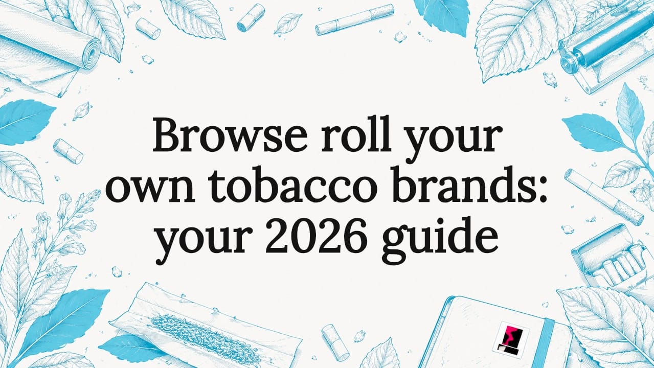 Decorative title card with tobacco and rolling tools