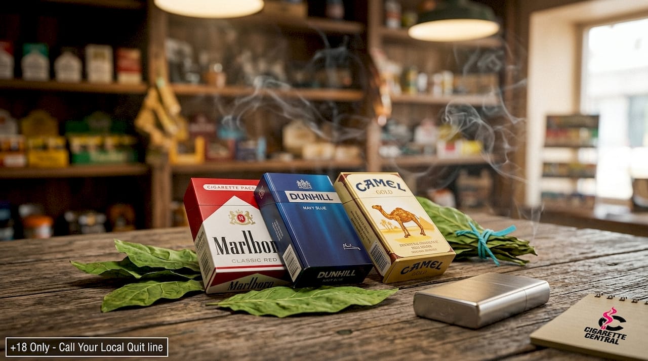 Premium cigarette packs with burley tobacco leaves