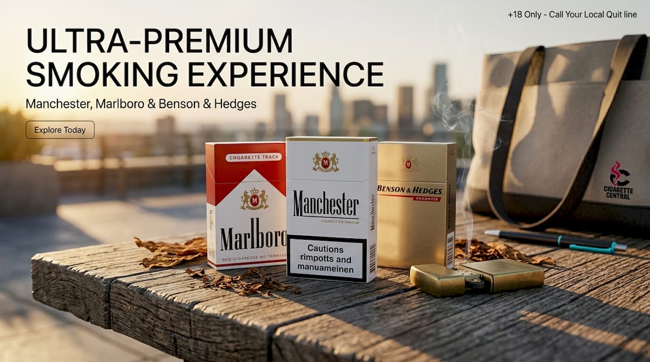 Premium cigarette packs arrangement on marble surface