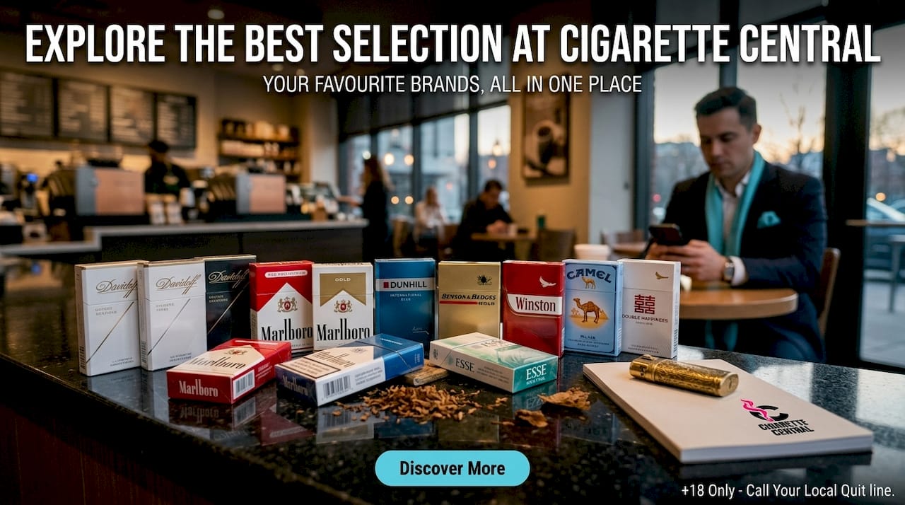 Premium cigarette packs on a walnut table