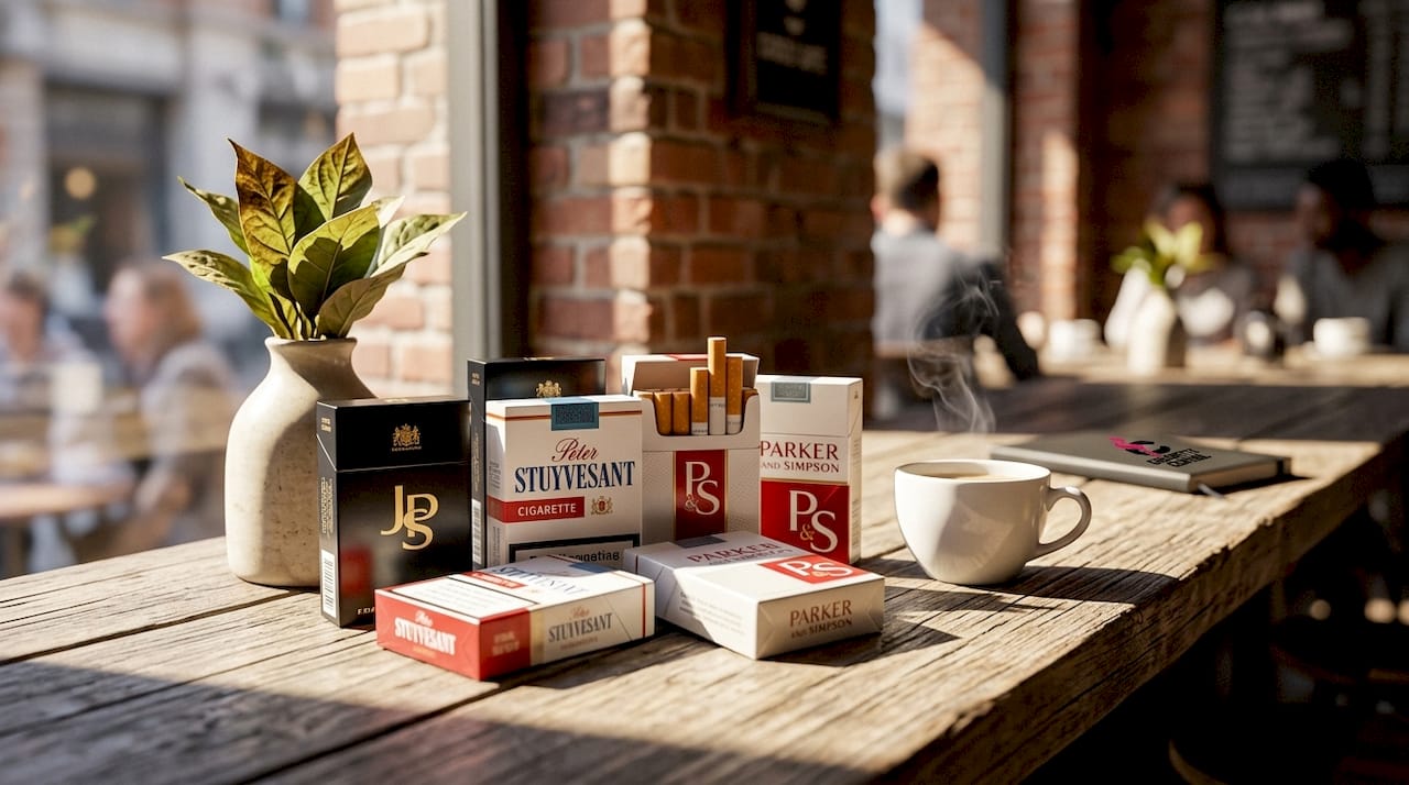 Premium cigarette packs elegantly displayed on wood