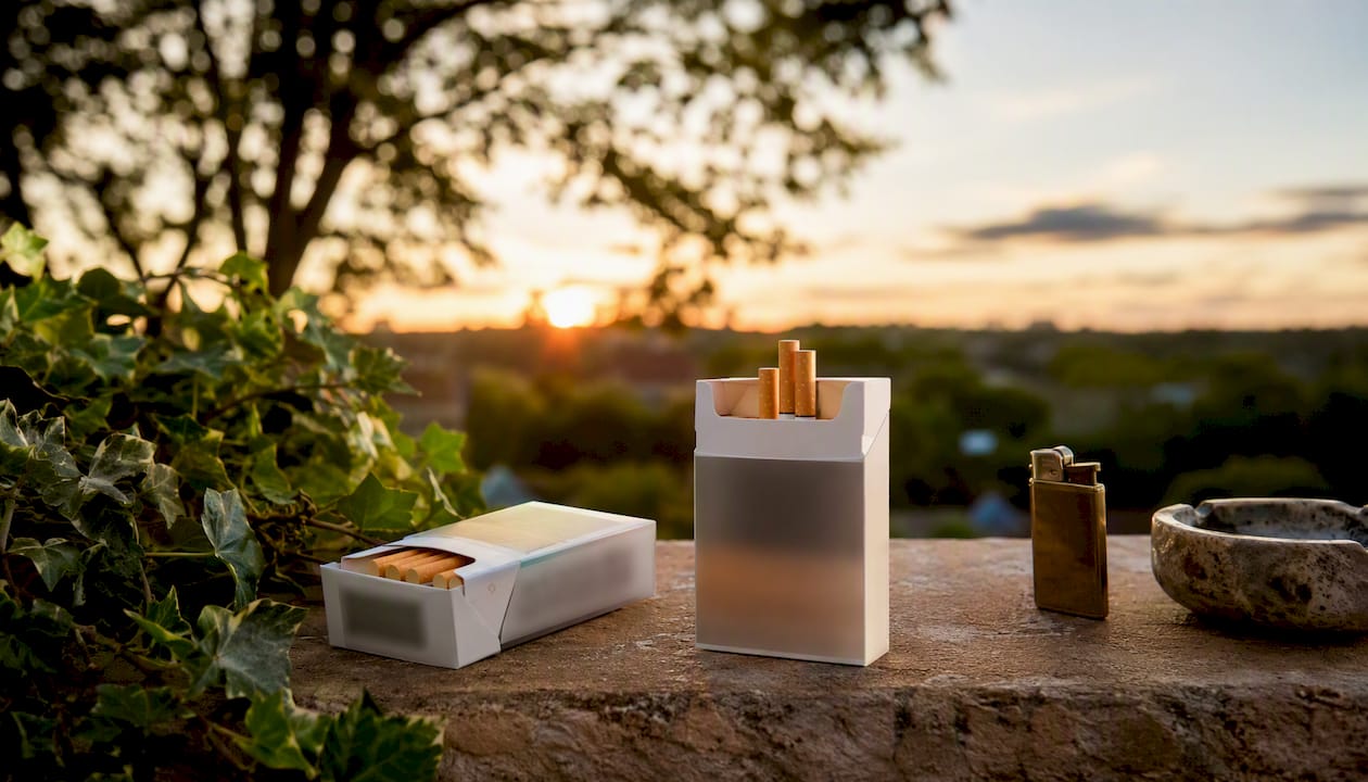 Close-up of filtered and unfiltered cigarettes