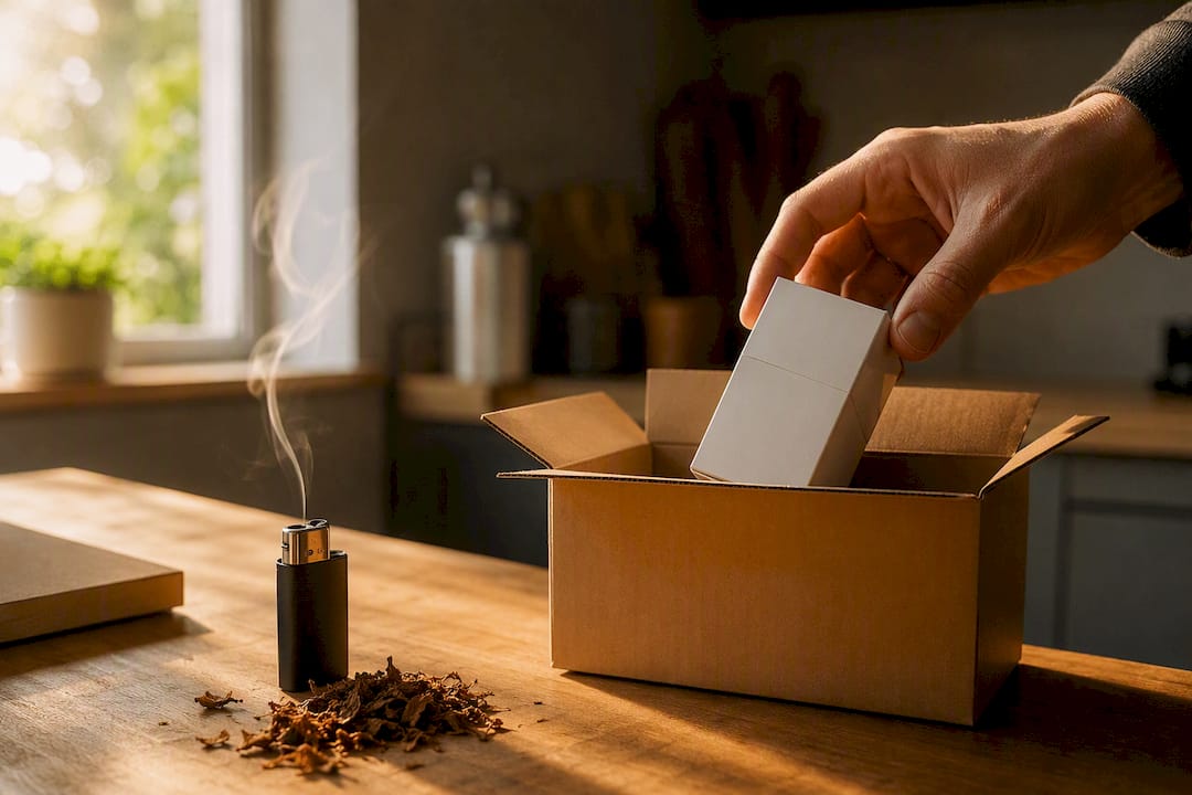 Discreet cigarette package in parcel box