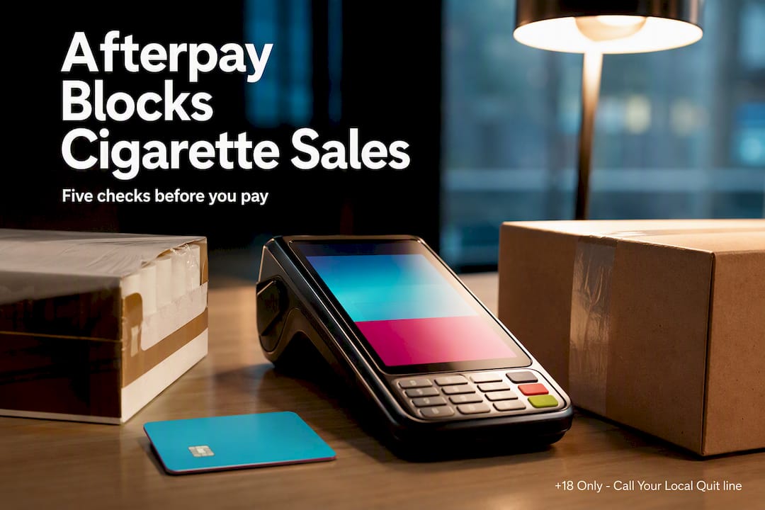 Payment terminal beside anonymous tobacco parcel
