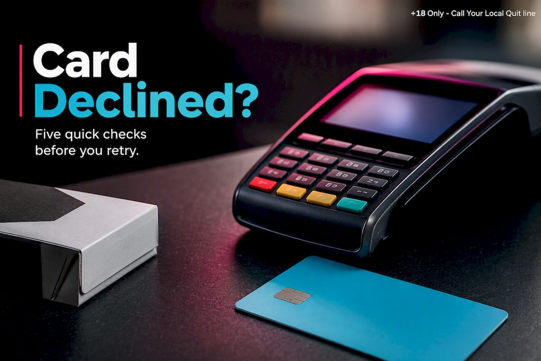 Card beside terminal during tobacco checkout