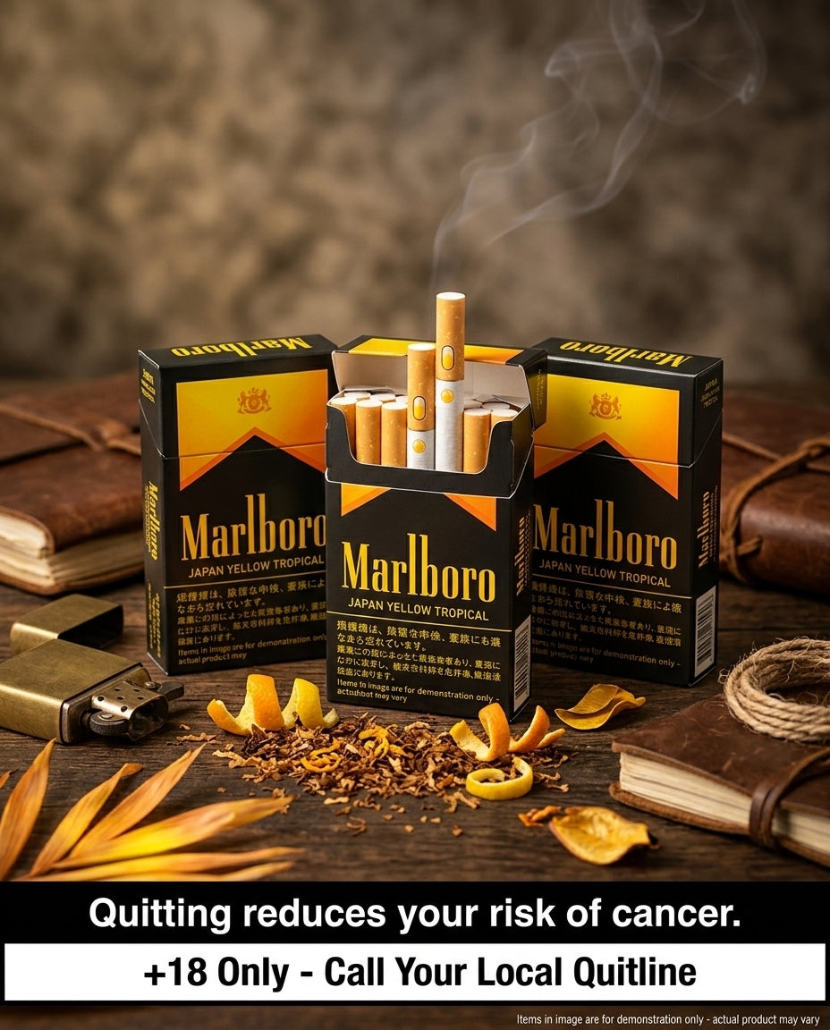 Marlboro Japan Yellow Tropical Cigarettes 20s x 10 Packs – Smooth Tropical Blend, Direct Delivery to Your Door
