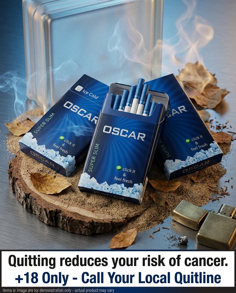 Oscar Ice Cold Super Slim Cigarettes 20s x 10 Packs – Ultra-Slim Icy Menthol, Fast Delivery to Your Door