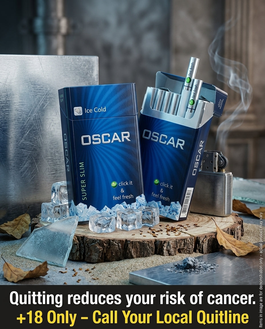 Oscar Ice Cold Super Slim Cigarettes 20s x 10 Packs – Ultra-Slim Icy Menthol, Fast Delivery to Your Door